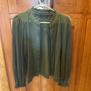 Gibson Green Ruffled Cardigan